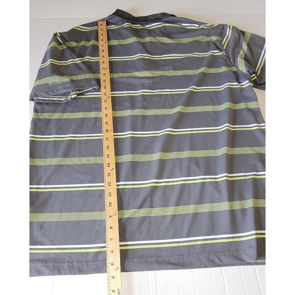 Columbia Men's Size 2XL Polo Omni-Shade Black w/Green White Stripes Short Sleeve - Picture 8 of 10